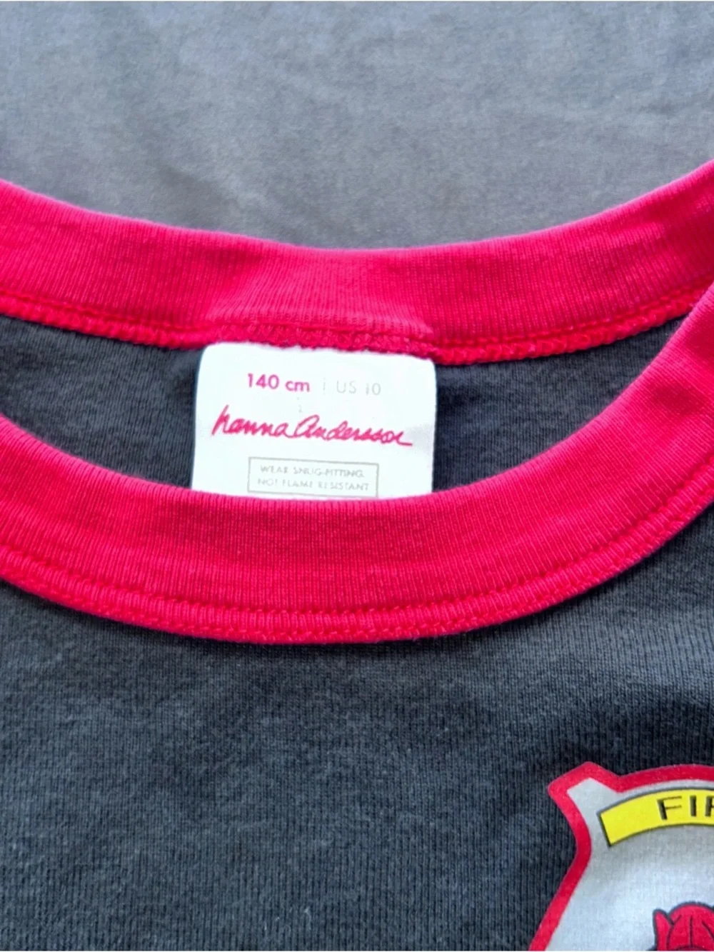 Hanna Andersson Black Pajama Set Fireman with Red Trim and White Stripes